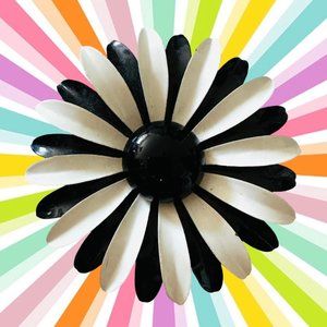 Massive black White 1960’s enamel flower brooch, flower pin, enamel flower 60s